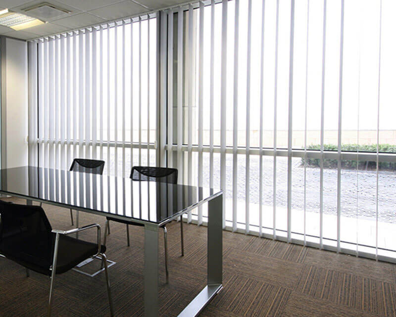 Office with vertical blinds